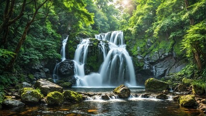 Beautiful waterfall lush green Waterfall cascading down lush