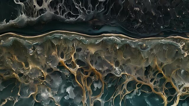 A longitudinal section of a nerve reveals myelinated axons in various stages of development.