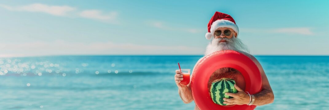 Unique Summer Santa Claus on the Beach Winter Vacation in a Tropical Paradise