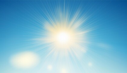 Obraz premium Sun light flare on blue sky background. Vector sunny summer background with sunbeams