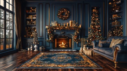 Fototapeta premium Cozy Christmas Living Room Interior