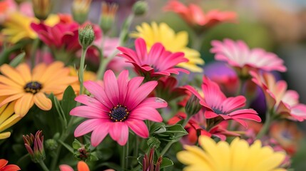 Obraz premium Close Up of Pink and Yellow Flowers
