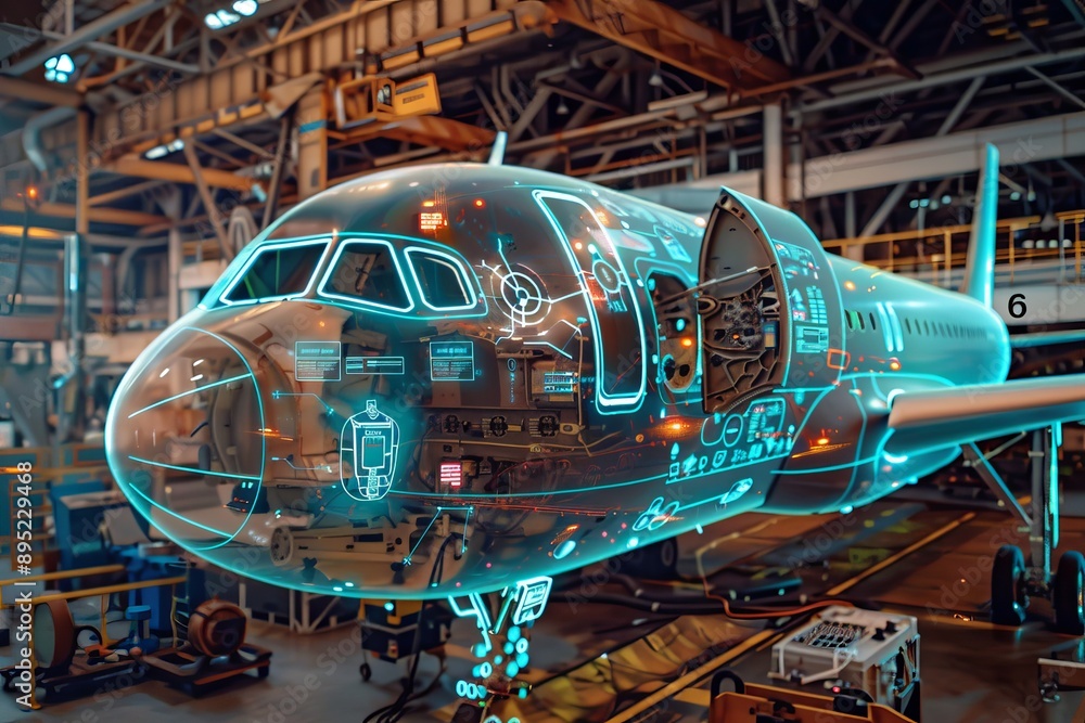 Poster aircraft maintenance ar interface overlaying critical data on physical components for efficiency