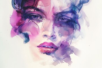 A watercolor portrait of a woman's face, great for editorial or commercial use in articles, ads, or marketing materials