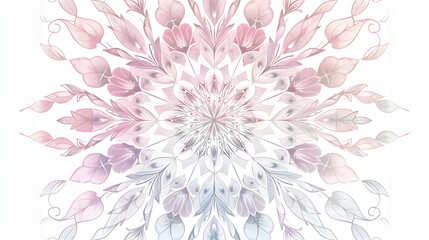 Fototapeta premium Symmetrical fractal flower pattern with intricate pink, white, and purple petals