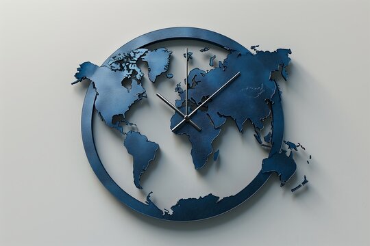 Clock as a world map, global synchronization, interconnectedness, time zones, unified world concept. Generative AI. - Powered by Adobe