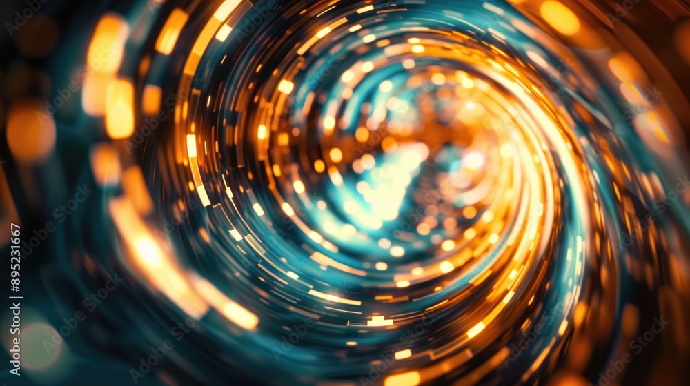 Poster A close-up view of a spiral shape with colorful lights shining in the background