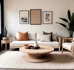 Japandi themed living room interior