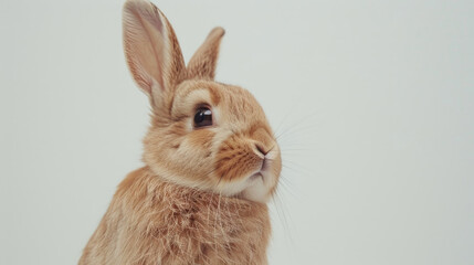 Obraz premium A Brown Rabbit With Long Ears Looking Up, Curious and Attentive, in Search of Something Intriguing Above