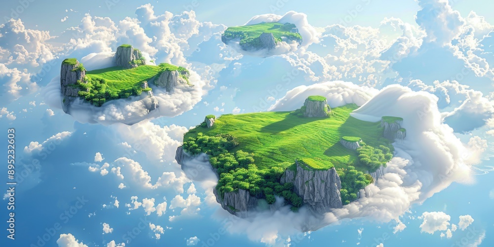 Poster a group of small islands floating in the sky
