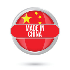 Made in China. China flag. Official flag of the People's Republic of China original colors and proportion correctly. Chinese National Flag vector isolated illustration posters flyers banners websites.