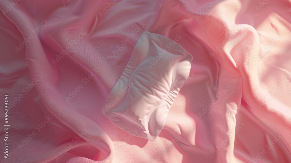 Aufkleber a simple pillow resting on a pink bed sheet