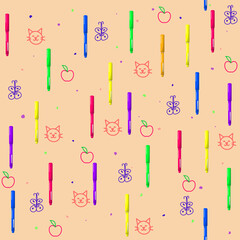 Seamless background pattern of felt-tip pens. Back to school, teacher's day, love of knowledge. Vector illustration EPS10
