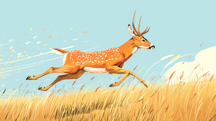 In the Warm Summer Meadow, a Graceful Spotted Deer Dashes Through the Tall Swaying Grass With Elegance and Speed