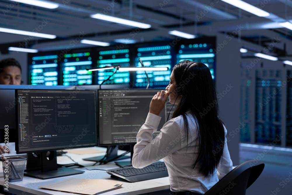 Poster team of specialists in data center call center responsible for providing logistics support to compan