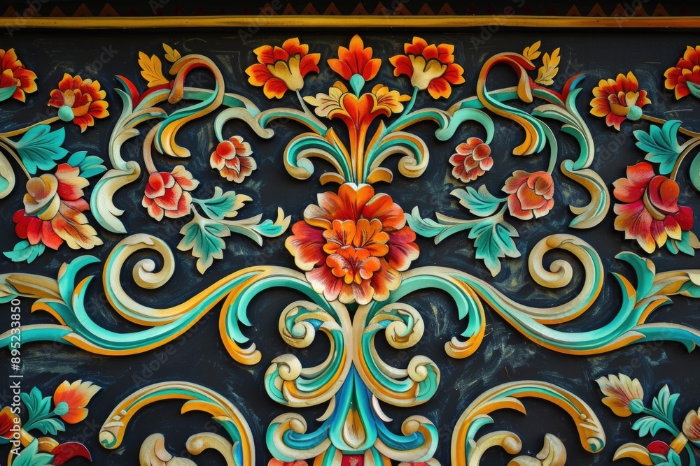 Aufkleber Close-up view of decorative design on a wall, perfect for use in interior design or architectural contexts