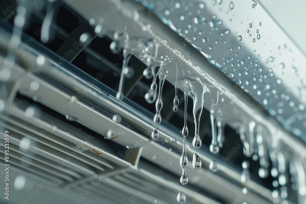 Poster single frame of water drops falling from a window