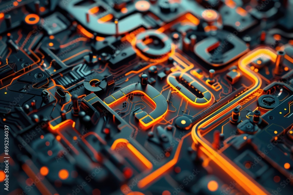Poster a close-up shot of electronic circuit board with various components and wires