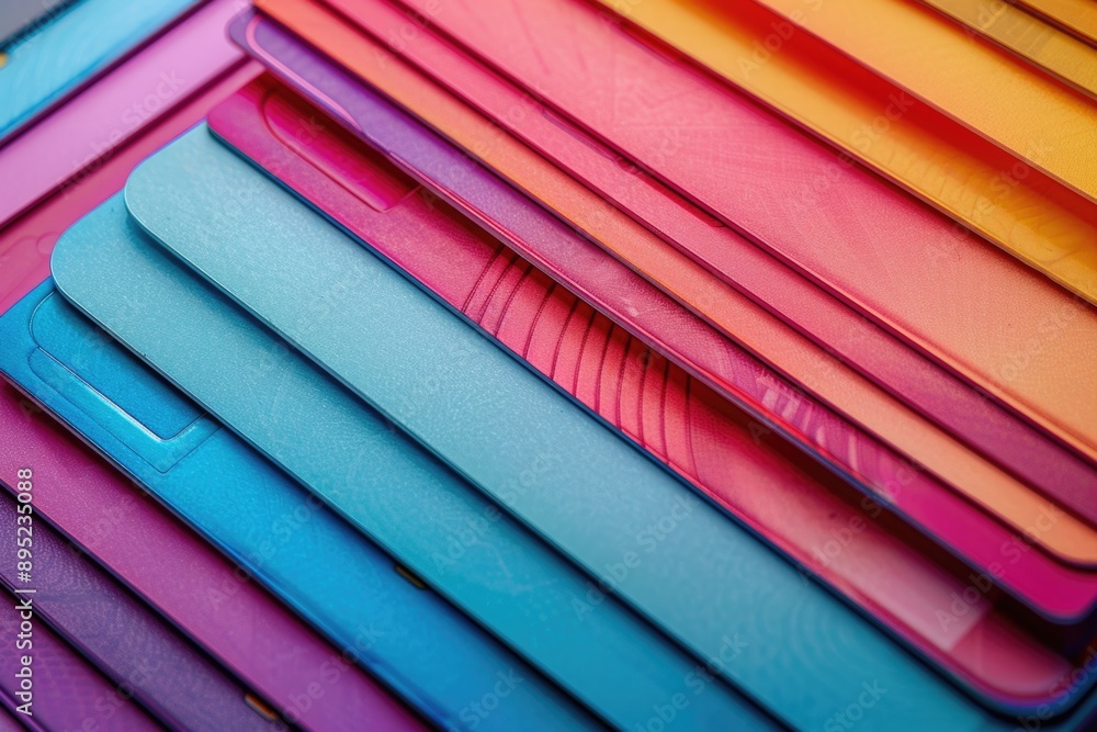Poster a close-up shot of variously colored folders, ideal for use in office or study settings