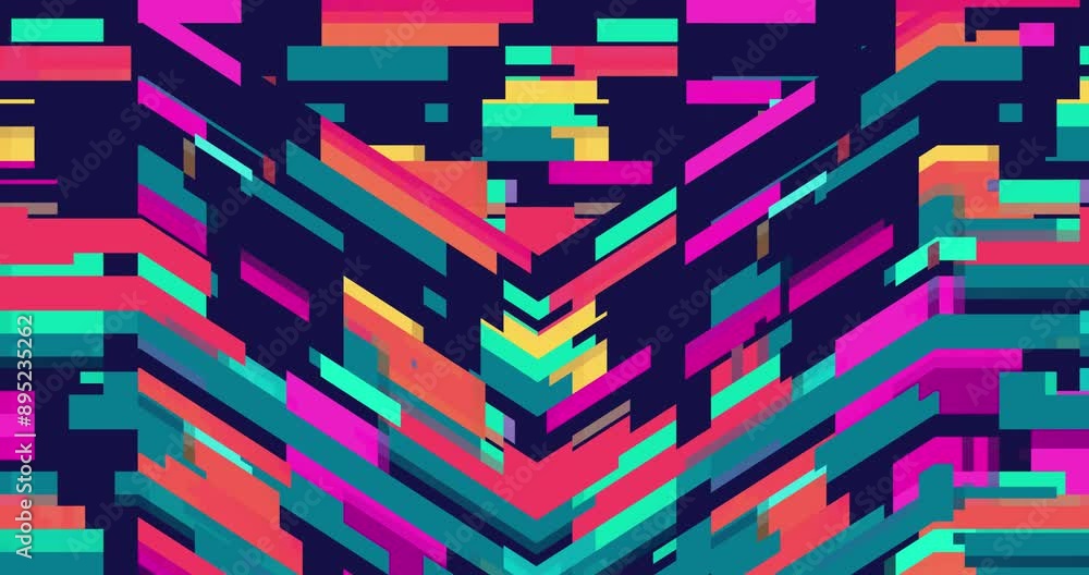 Poster retro abstract brick animation, loop background. colorful pattern loop. vector pixel art 8 bit