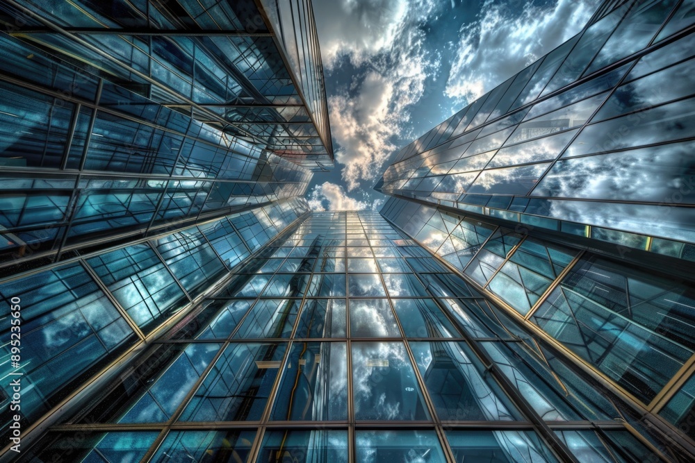 Poster High-rise building with many windows and modern architecture
