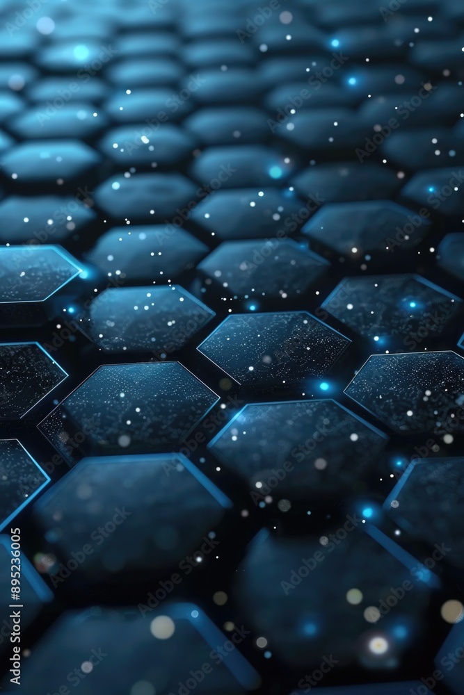 Poster A close-up view of a computer keyboard covered in blue hexagons, perfect for technology and innovation-related designs