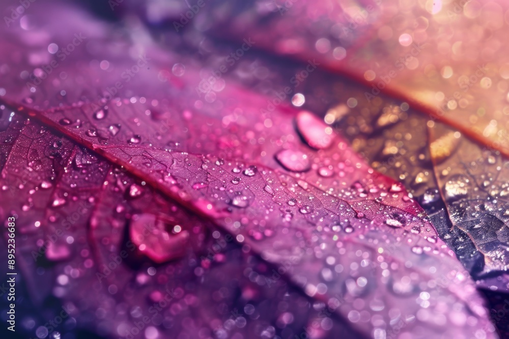 Poster close-up of a leaf with water droplets, suitable for nature and science use