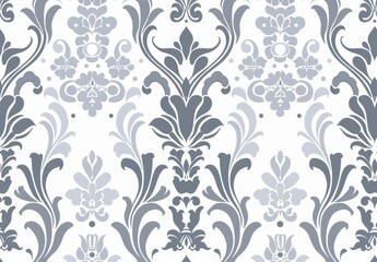 Baroque wallpaper with a seamless modern background. White and gray floral ornaments. Graphic modern pattern.