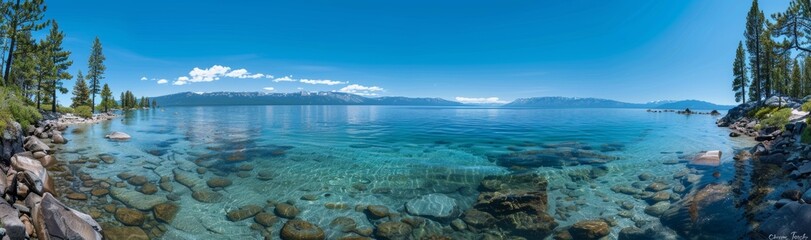 California panorama of the Lake Tahoe mountain landscape
