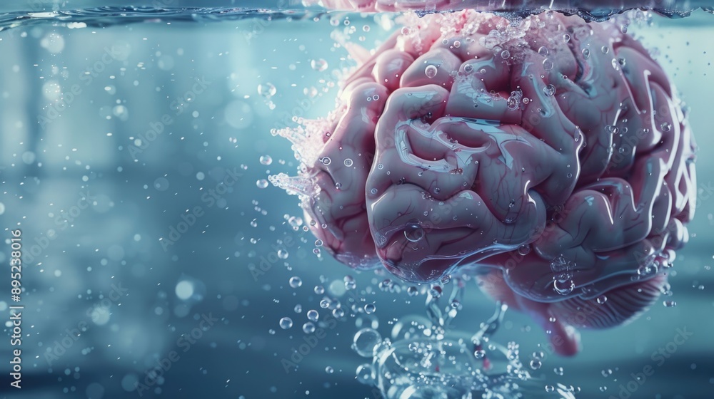 Poster a brain floating in a body of water, great for abstract thinking or scientific concepts