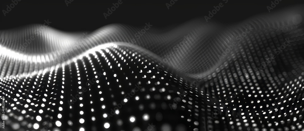 Poster a digital dynamic wave of particles. a modern abstract black futuristic background. a visual represe