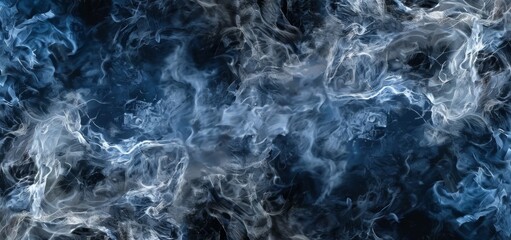 White cloudiness, mist or smog moves over a black background with swirling gray smoke. Mockup for your logo. Wide angle horizontal wallpaper or web banner.
