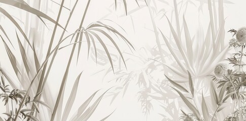 Obraz premium Graphics exotic flowers on the concrete grunge wall. Photo wallpaper, wallpaper, mural design in the loft, classic, modern style. Tropical brunches.