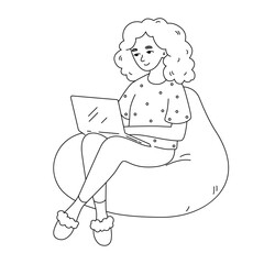 Home office. Work at home concept. Doodle illustration. Line art.