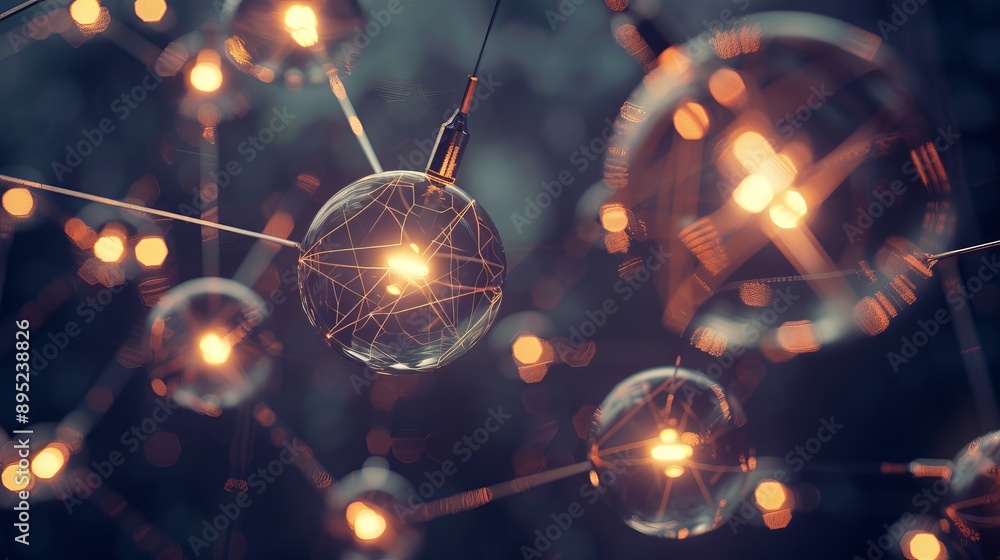 Poster lights connected in a unique lamp stand against a dark backdrop. this abstract image represents know