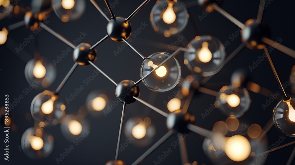 Poster lights connected in a unique lamp stand against a dark backdrop. this abstract image represents know