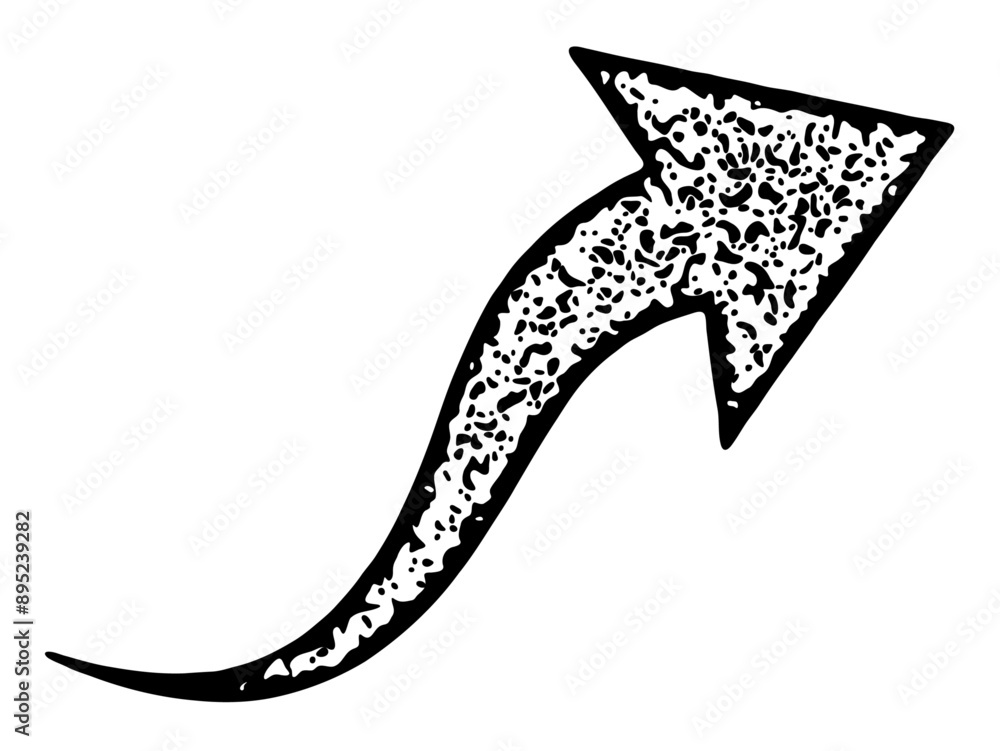 Poster a black rightward curved arrow with intricate textured patterns, ideal for various design projects, 