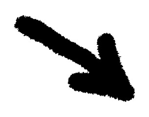 Thick black arrow pointing down and to the left, with a rugged, textured edge. Vector illustration.