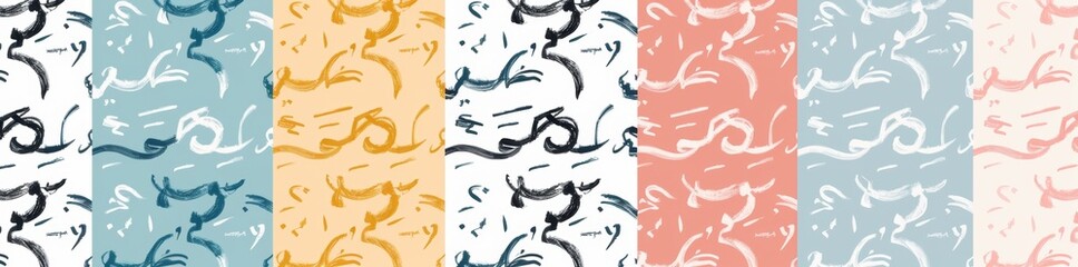 Colorful seamless line doodle pattern. Creative abstract art background collection for children or festive celebration design. Simple childish scribble wallpaper print texture bundle.