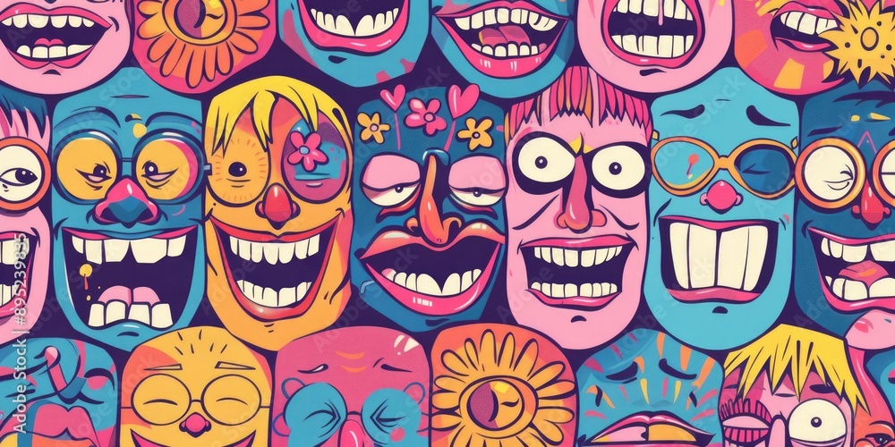Poster Group of cartoon characters showing various emotions