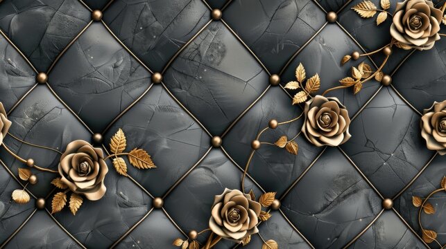 Fototapeta A 3D wallpaper for the home interior with classic decorations, an illustration of flowers