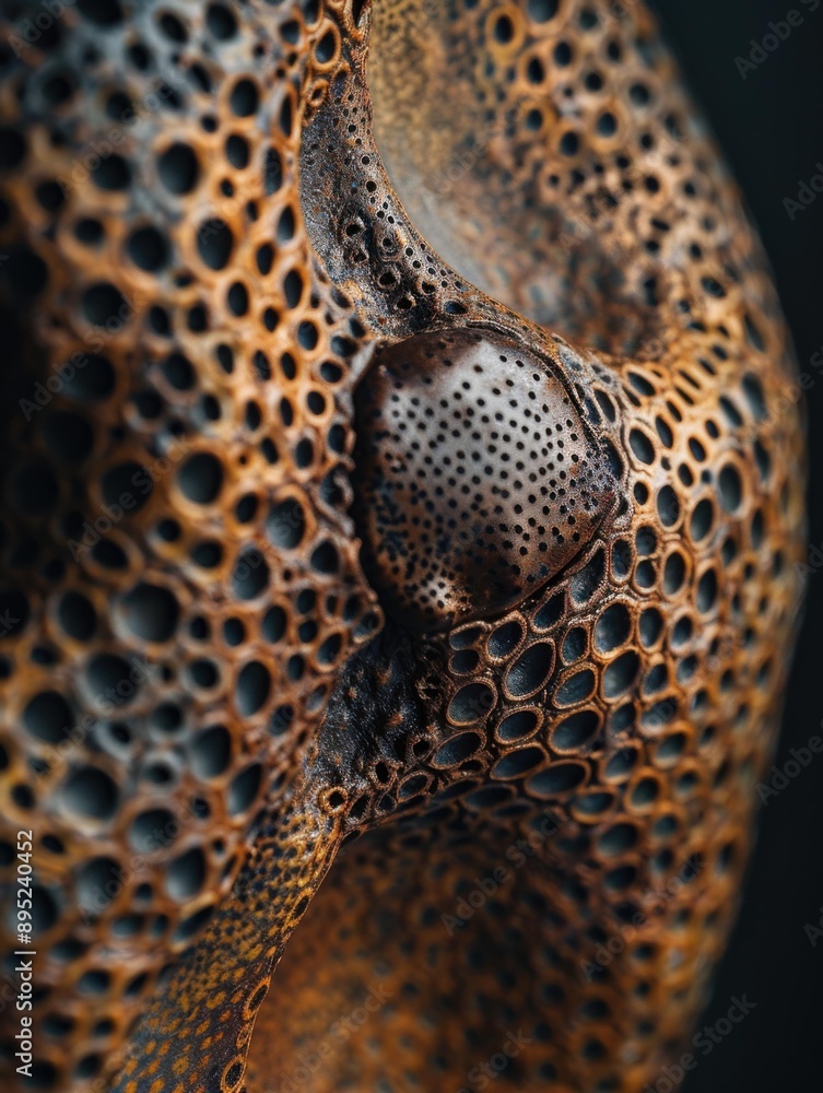 Poster close-up of a textured surface with circular patterns. ai.