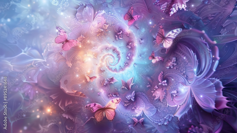 Canvas Prints kaleidoscopic vortex of pastel colors fractal patterns spiraling inwards holographic butterflies eme