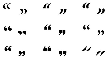 A collection of black quotation marks in different styles, showcasing diverse typographic designs.