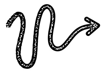Black arrow with a wavy, textured design, pointing to the right. Vector illustration.