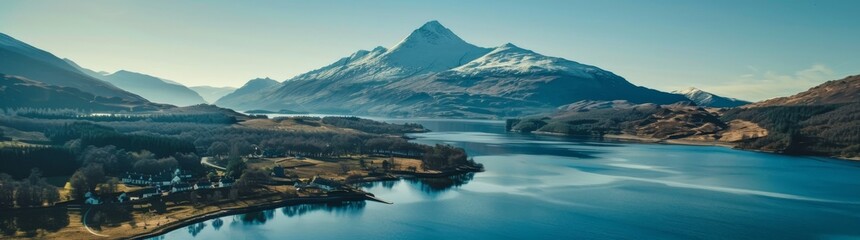 Fototapeta premium Glencoe and the Mountains Surrounding It - An Aerial View