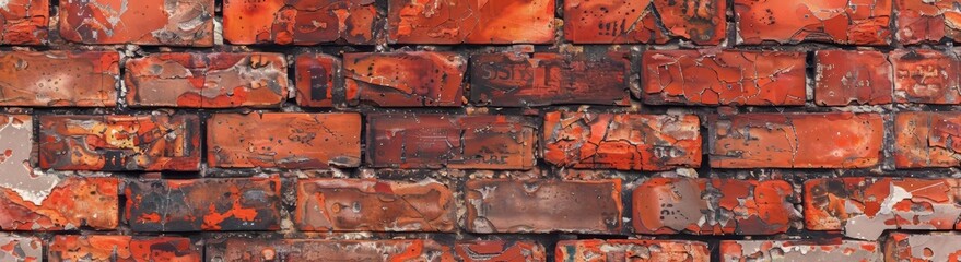 The background is a brick wall, with a grunge texture showing brickwork and old houses