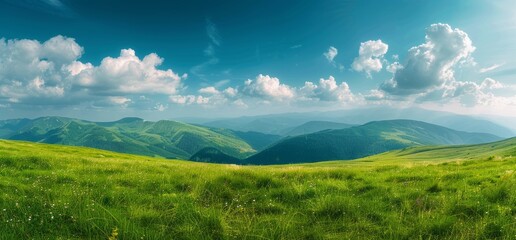 A breathtaking view of the morning wild nature in the mountains in the early morning