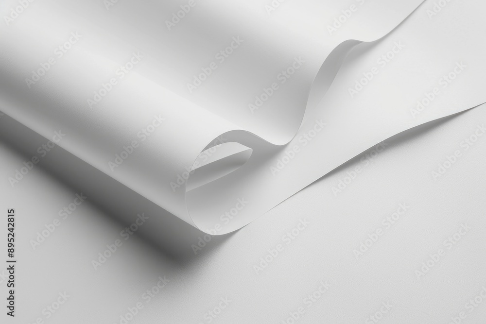 Poster A blank sheet of white paper with a curved edge, ideal for use in creative projects, note-taking, or as a design element