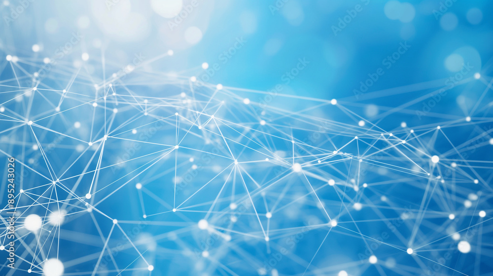 Aufkleber digital network and global connection illustrated with white lines and points on a blue sky color ba